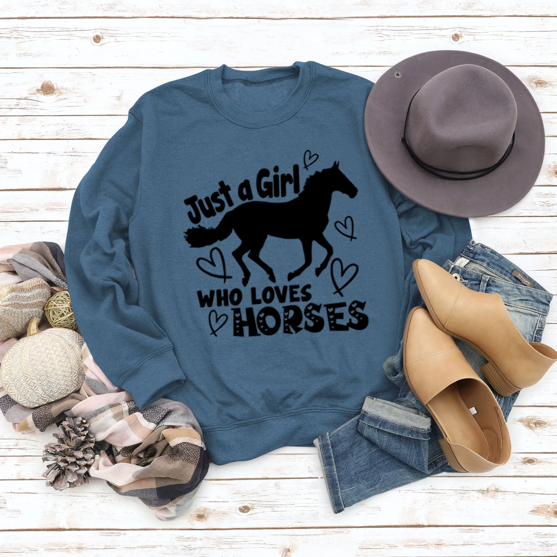 Just A Girl Who Loves Horses Letter Love Horse Long Sleeve Sweater