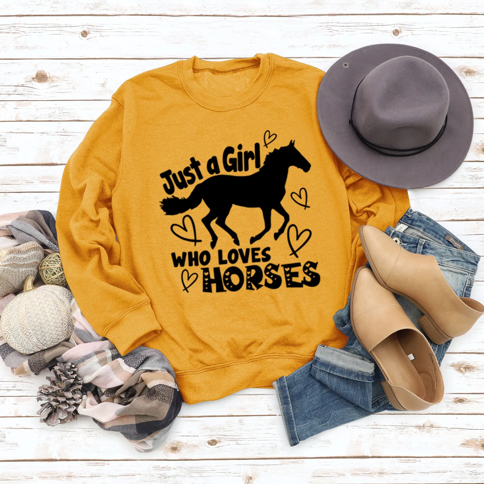 Just A Girl Who Loves Horses Letter Love Horse Long Sleeve Sweater