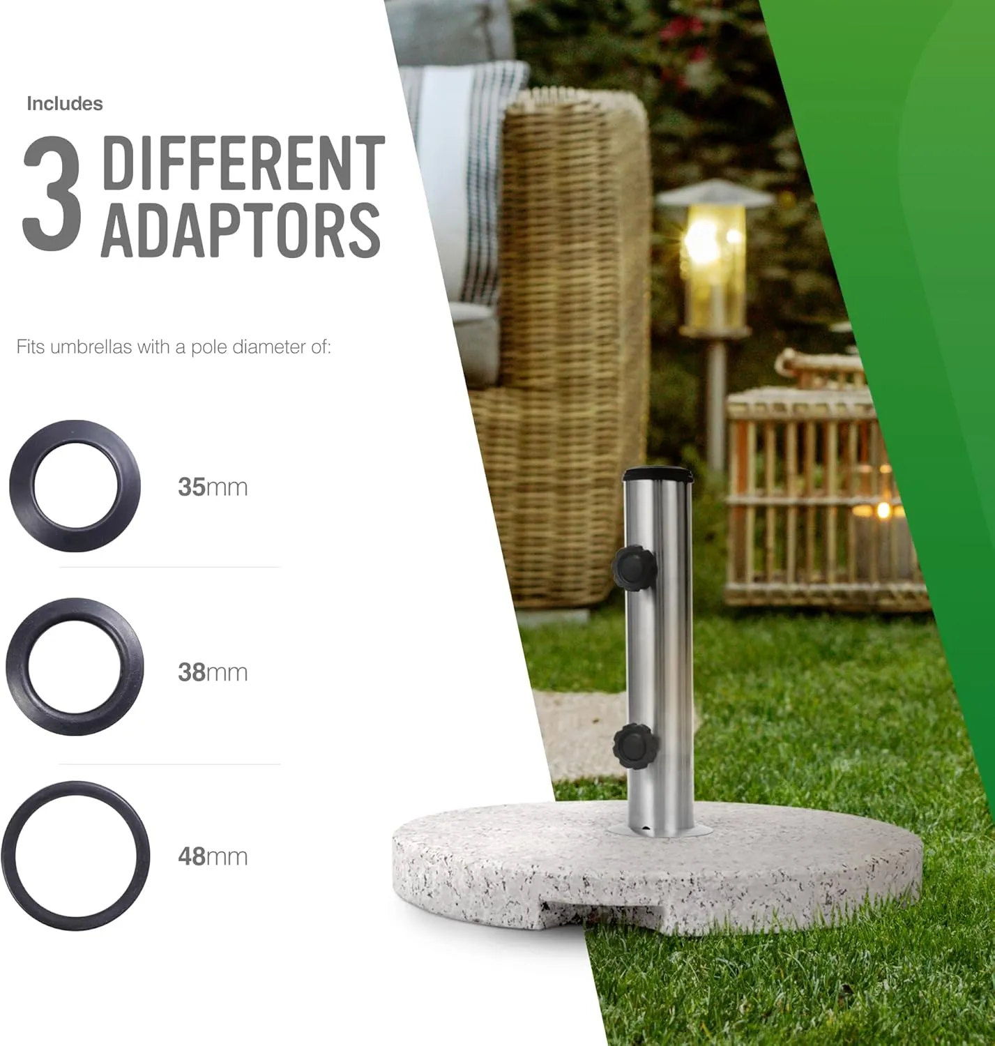 KEPLIN 20kg Parasol Base Stand - Stable, Easy Assembly, Stainless Steel & Granite 20kg Round Umbrella stand for Garden & Patio