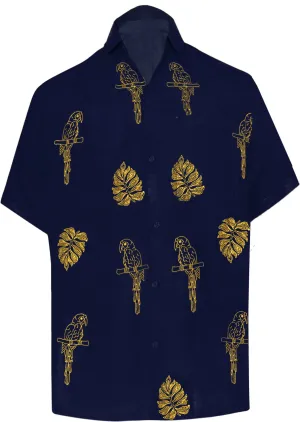 LA LEELA Men's Beach Hawaiian casual Aloha Button Down Short Sleeve shirt  Navy Blue_W861