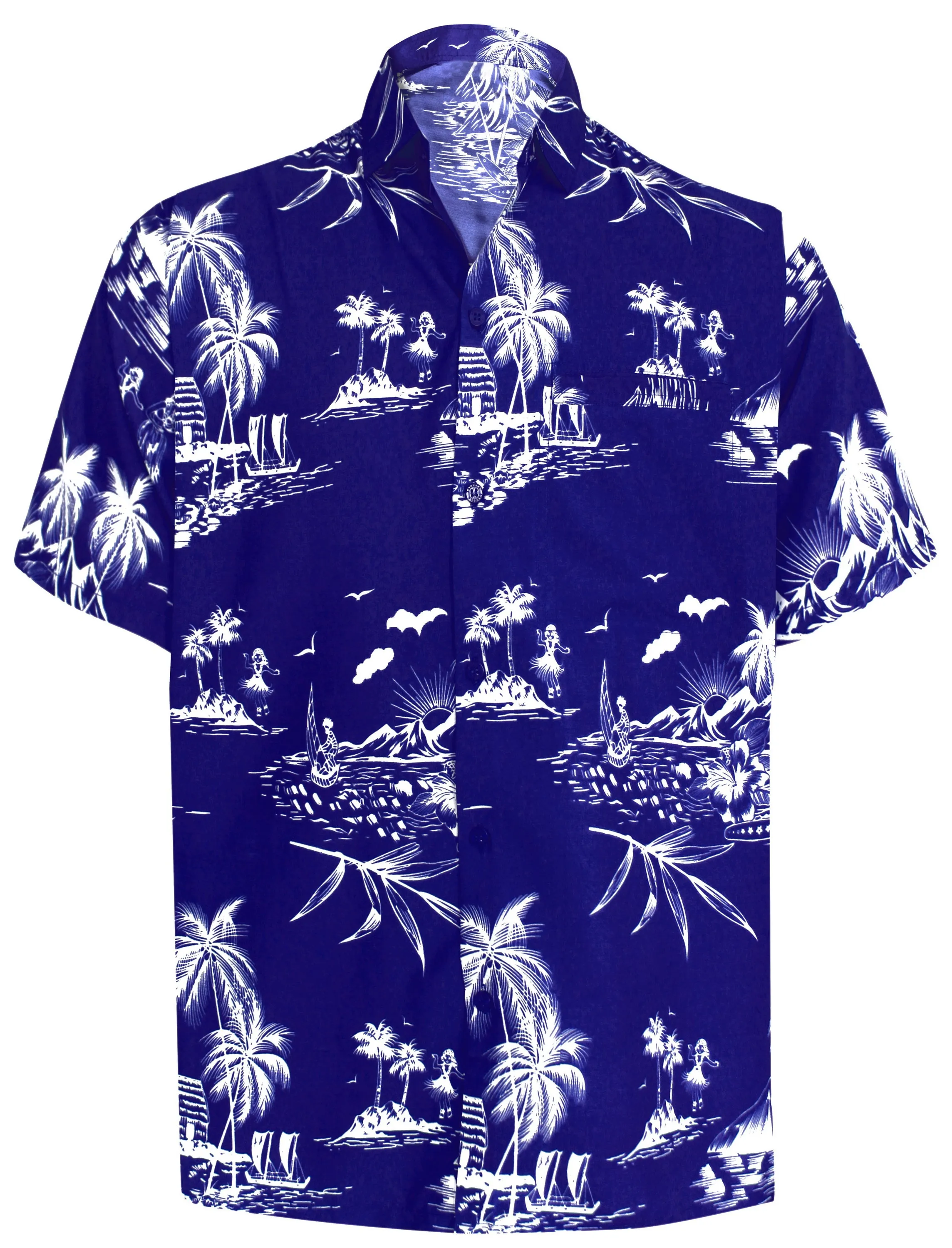 LA LEELA Shirt Casual Button Down Short Sleeve Beach Shirt Men Aloha Pocket shirt Blue_W420