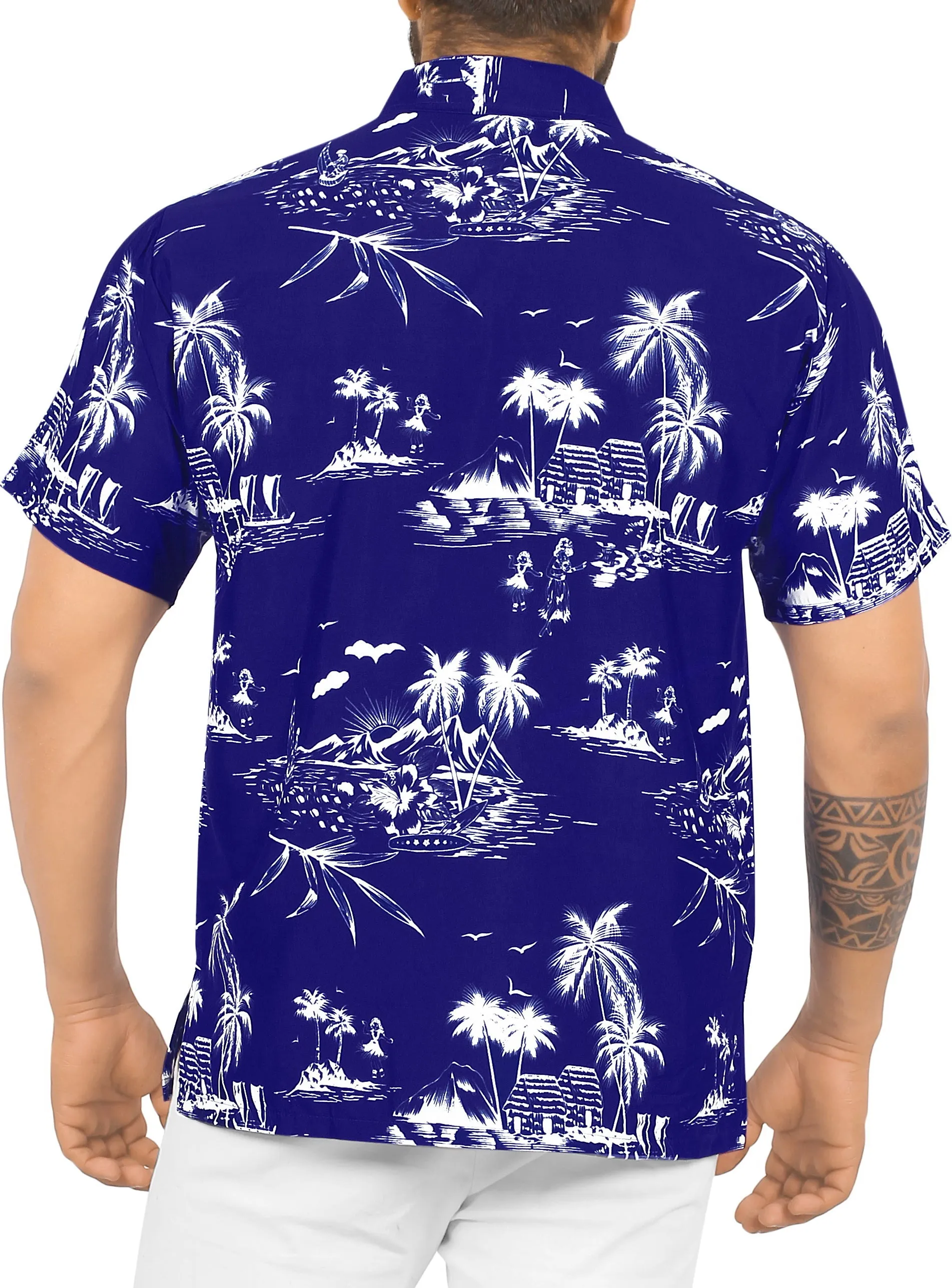 LA LEELA Shirt Casual Button Down Short Sleeve Beach Shirt Men Aloha Pocket shirt Blue_W420