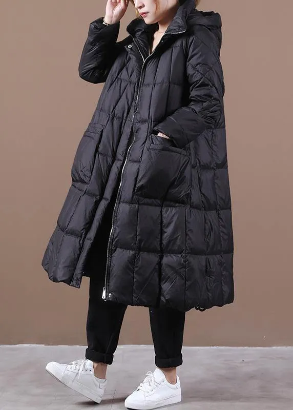 Luxury black warm winter coat plus size womens parka hooded zippered  coats