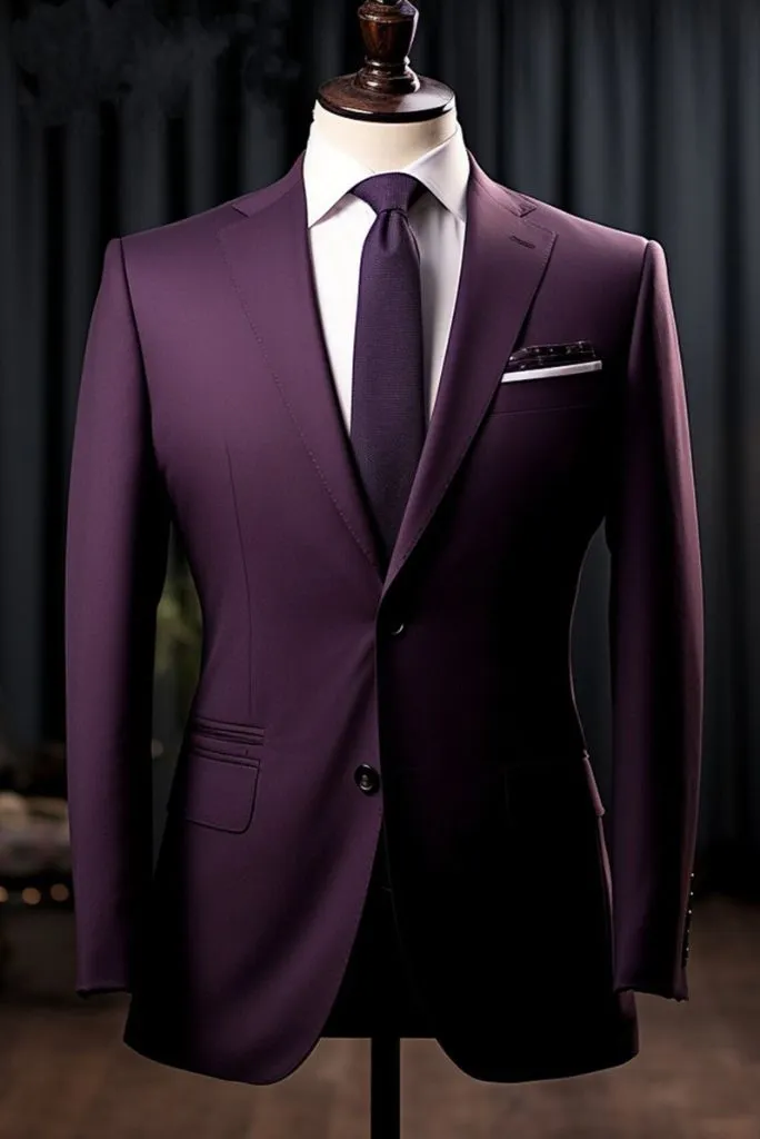 Men Premium 2 Piece Suit Prom Slim Fit Elegant Suits Groomsmen Stylish Coat Pant Dark Purple Him