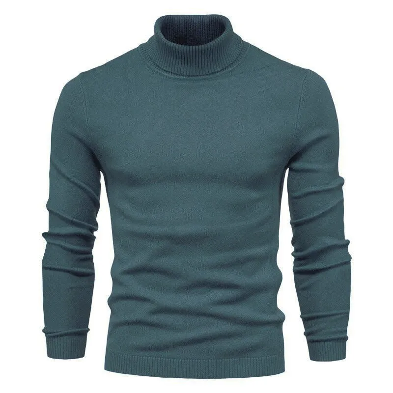 Men's Solid Color Slim Pullover Turtleneck Sweater Winter Casual Tops Clothing