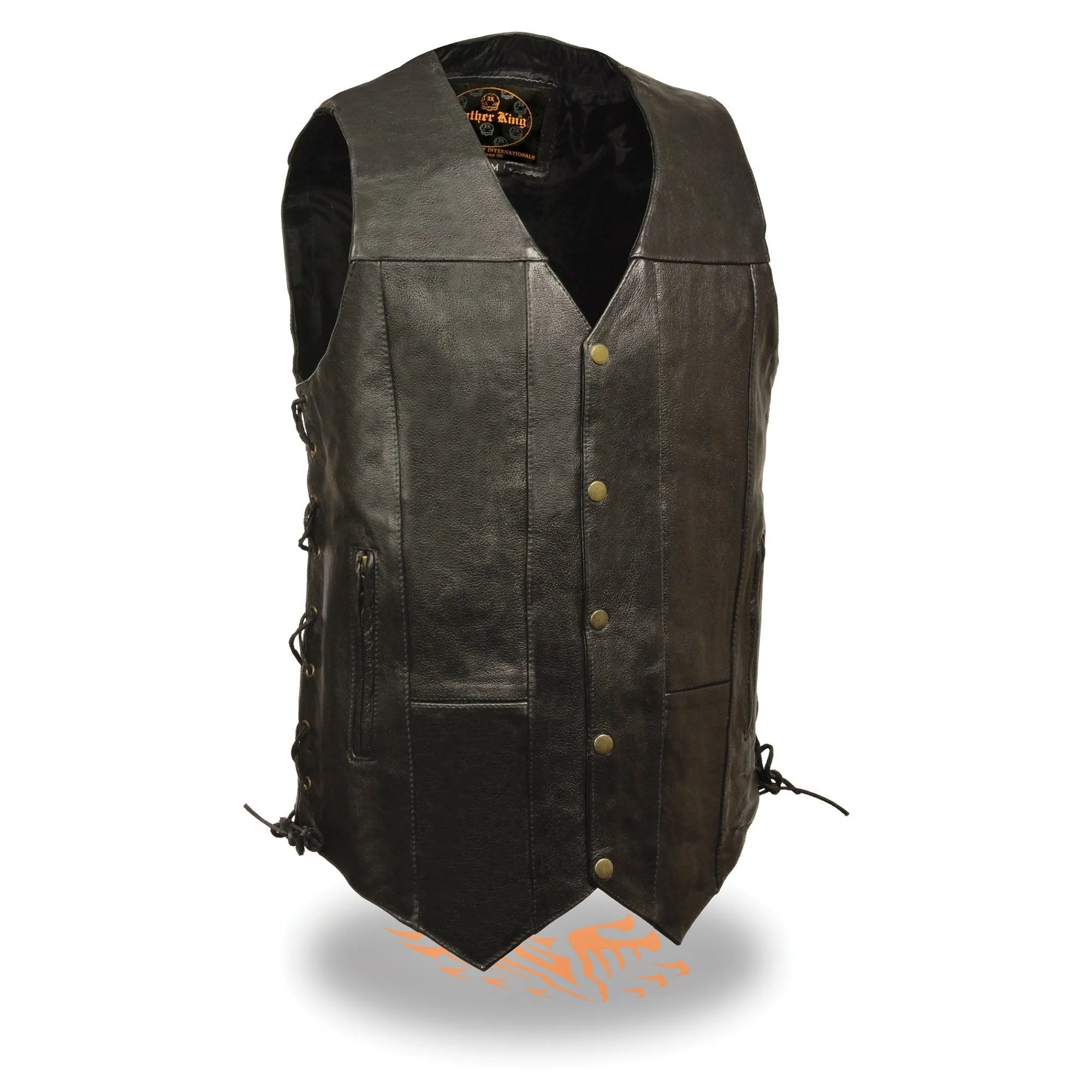 Milwaukee Leather-SH1392TALL-Men's Black Leather 10 Pocket Side Lace Vest - Tall Sizes