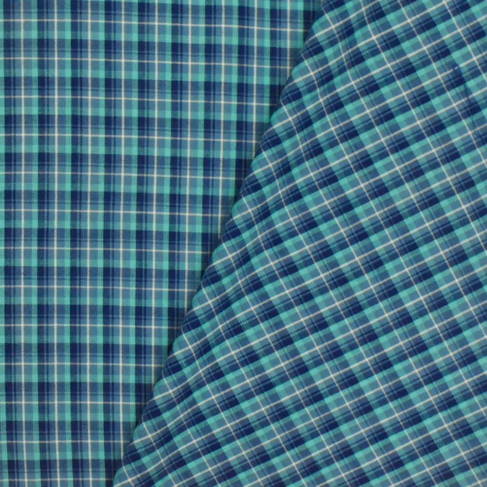 Navy Blue-Teal-Multi Plaid Cotton-Polyester Madras Woven Fabric