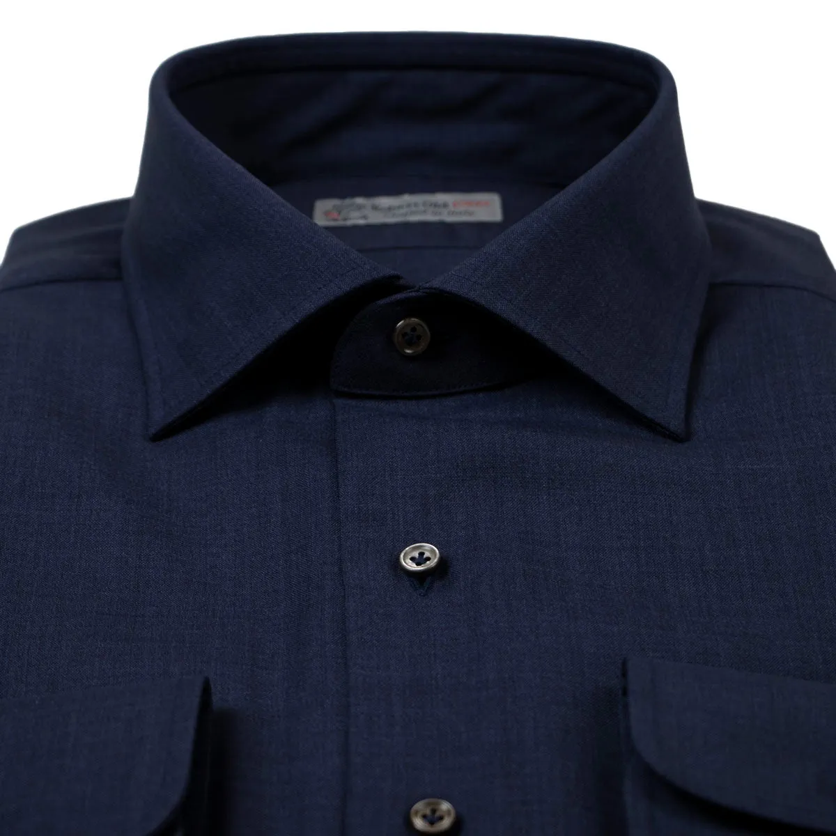 Navy Pure Merino Wool Italian Long Sleeve Shirt