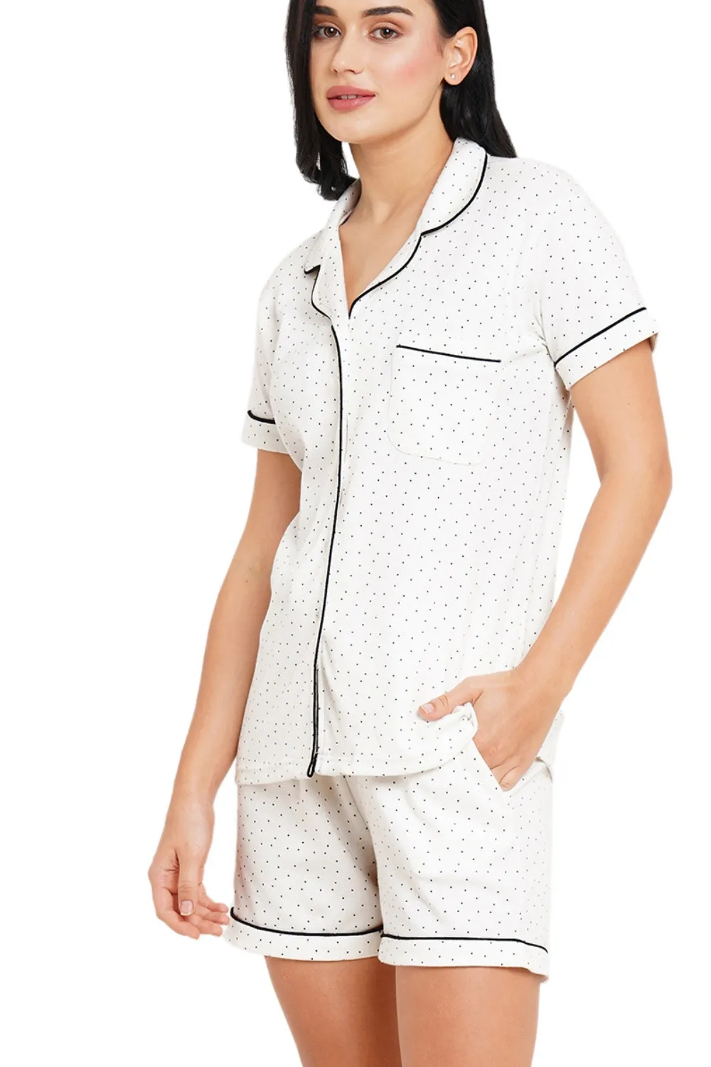 Organic Cotton Polka Night Suit with an eye mask_ISL023-Polka print