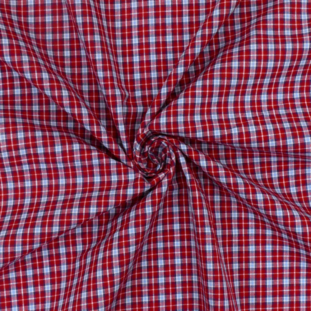 Red-Blue-Multi Plaid Cotton Polyester Madras Woven Fabric