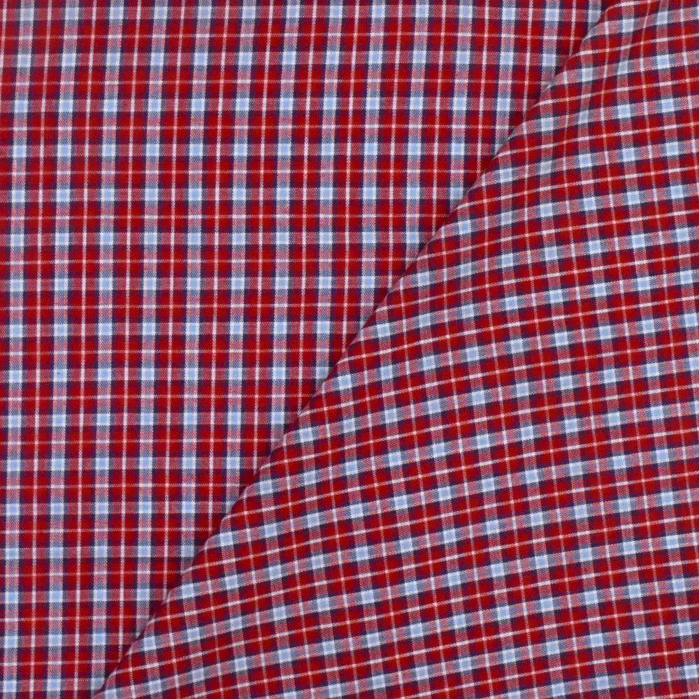 Red-Blue-Multi Plaid Cotton Polyester Madras Woven Fabric