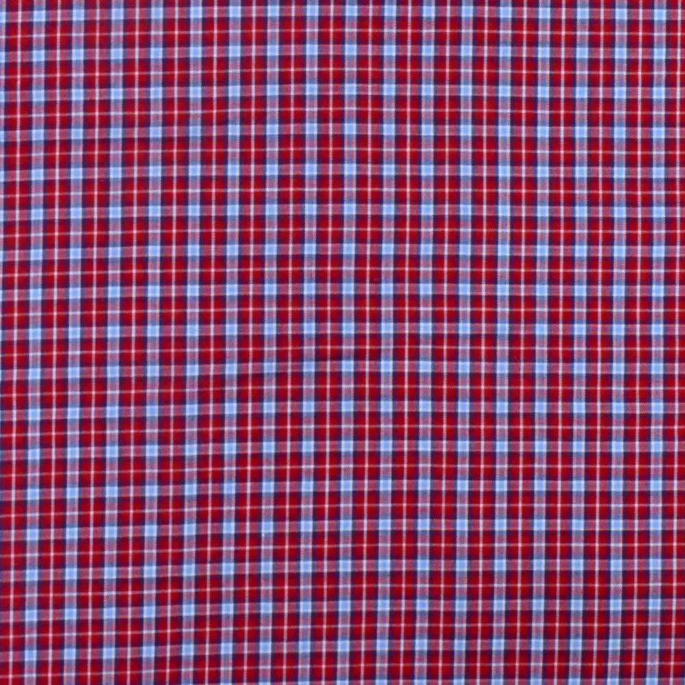 Red-Blue-Multi Plaid Cotton Polyester Madras Woven Fabric