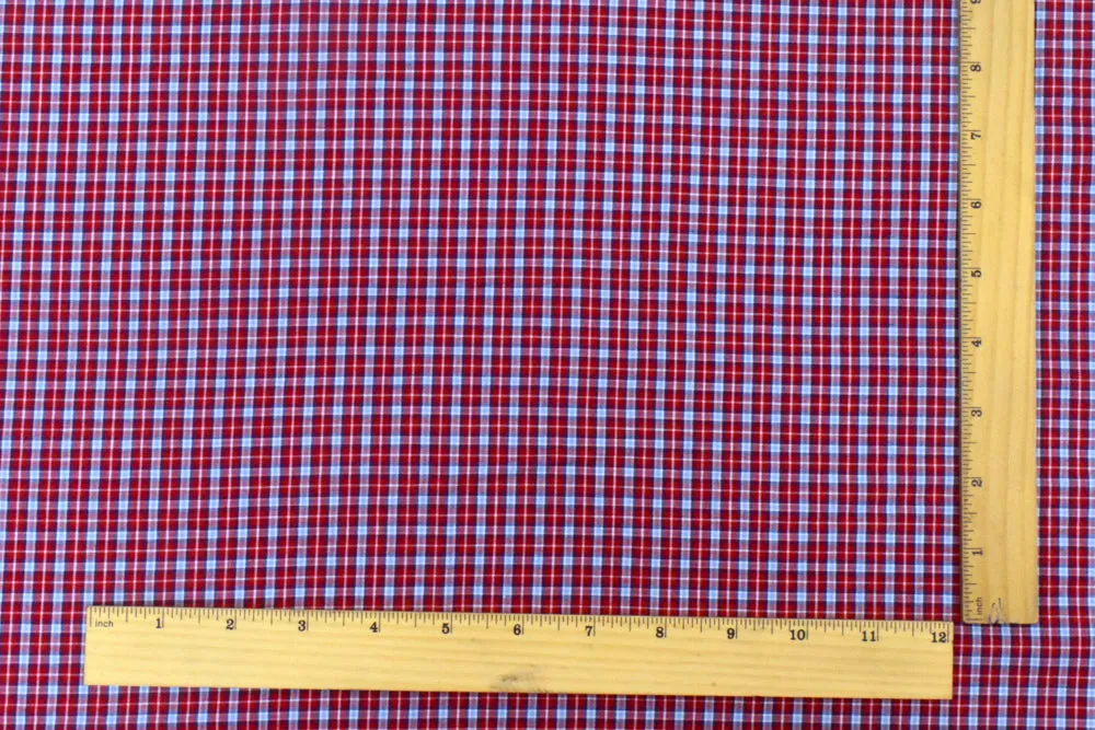 Red-Blue-Multi Plaid Cotton Polyester Madras Woven Fabric