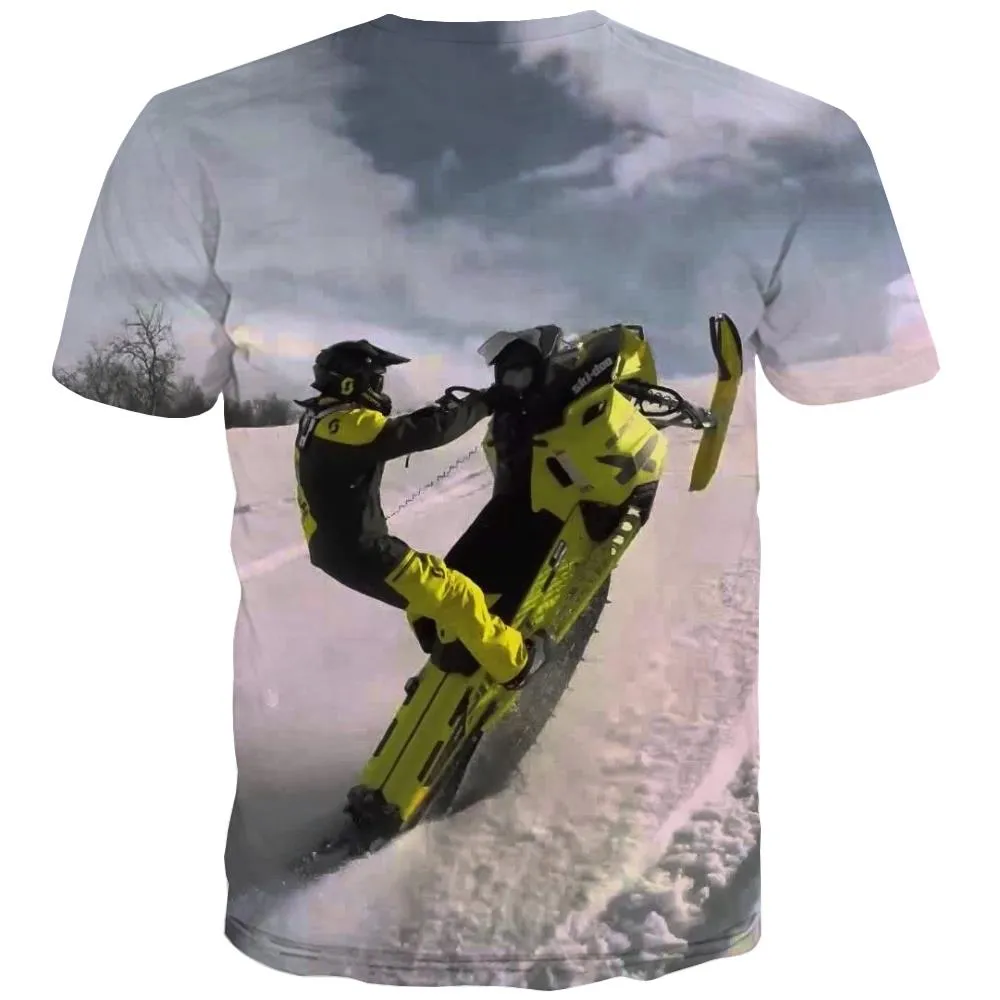 Ski T shirts Men White Shirt Print Movement Tshirts Cool Snowfield T-shirts 3d