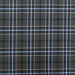 Slate Gray-Blue-Multi Plaid Poly-Wool Woven Suiting Fabric