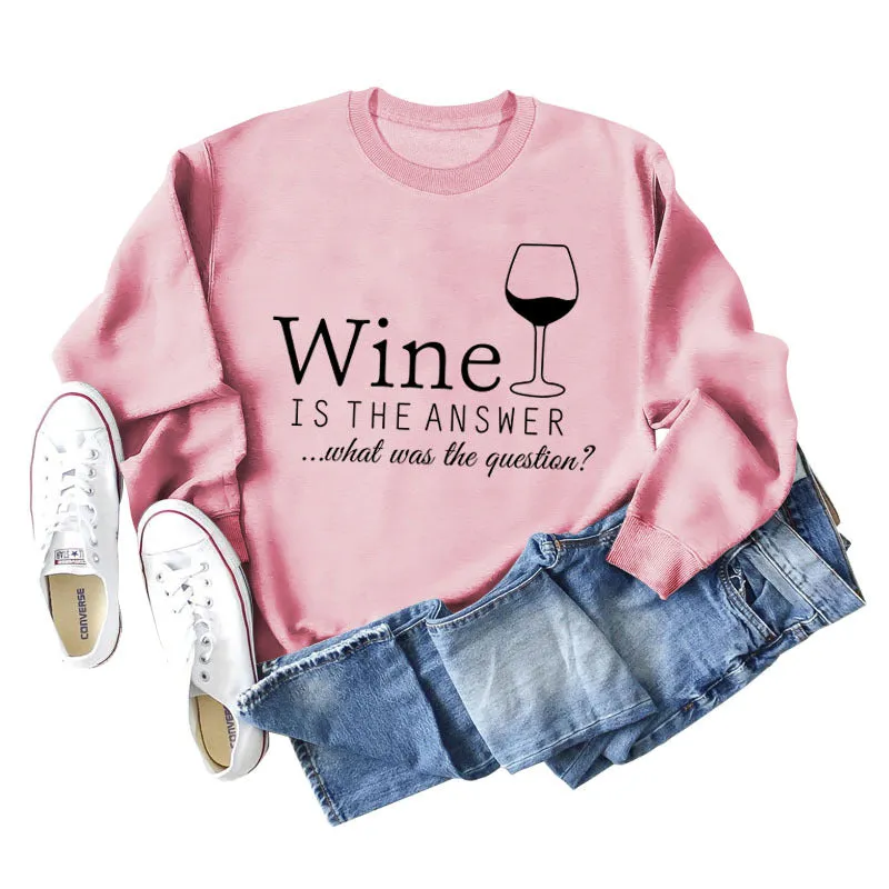 Spot Wine Is The Answer Letter Women's Long-sleeved Plus-size Sweatshirt