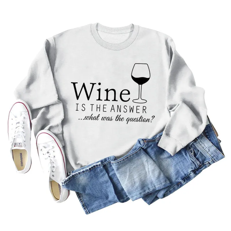 Spot Wine Is The Answer Letter Women's Long-sleeved Plus-size Sweatshirt