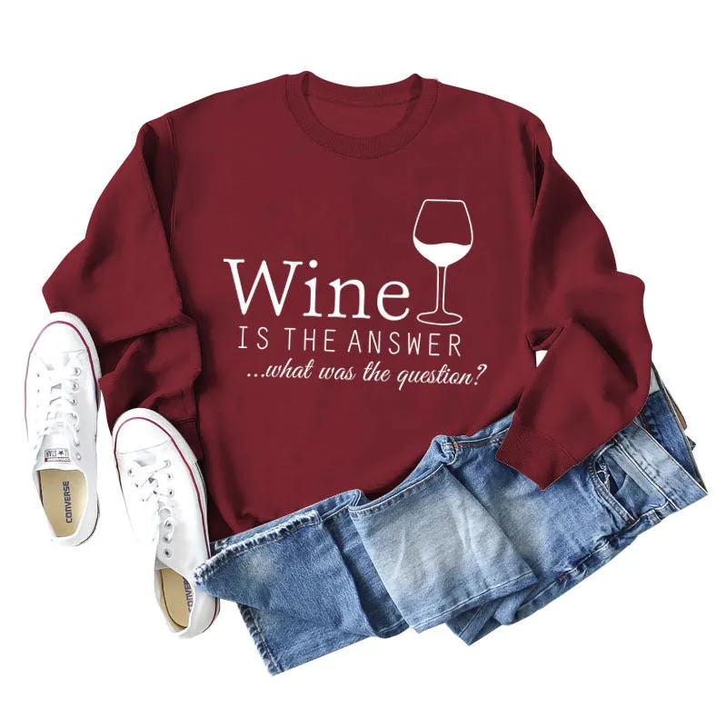 Spot Wine Is The Answer Letter Women's Long-sleeved Plus-size Sweatshirt