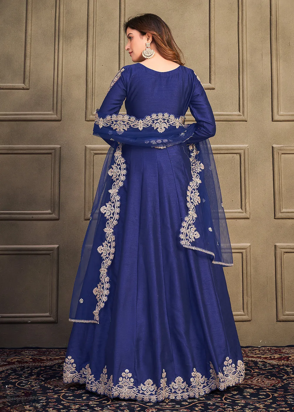 Stylish Royal Blue Art Silk Floor Length Anarkali Dress