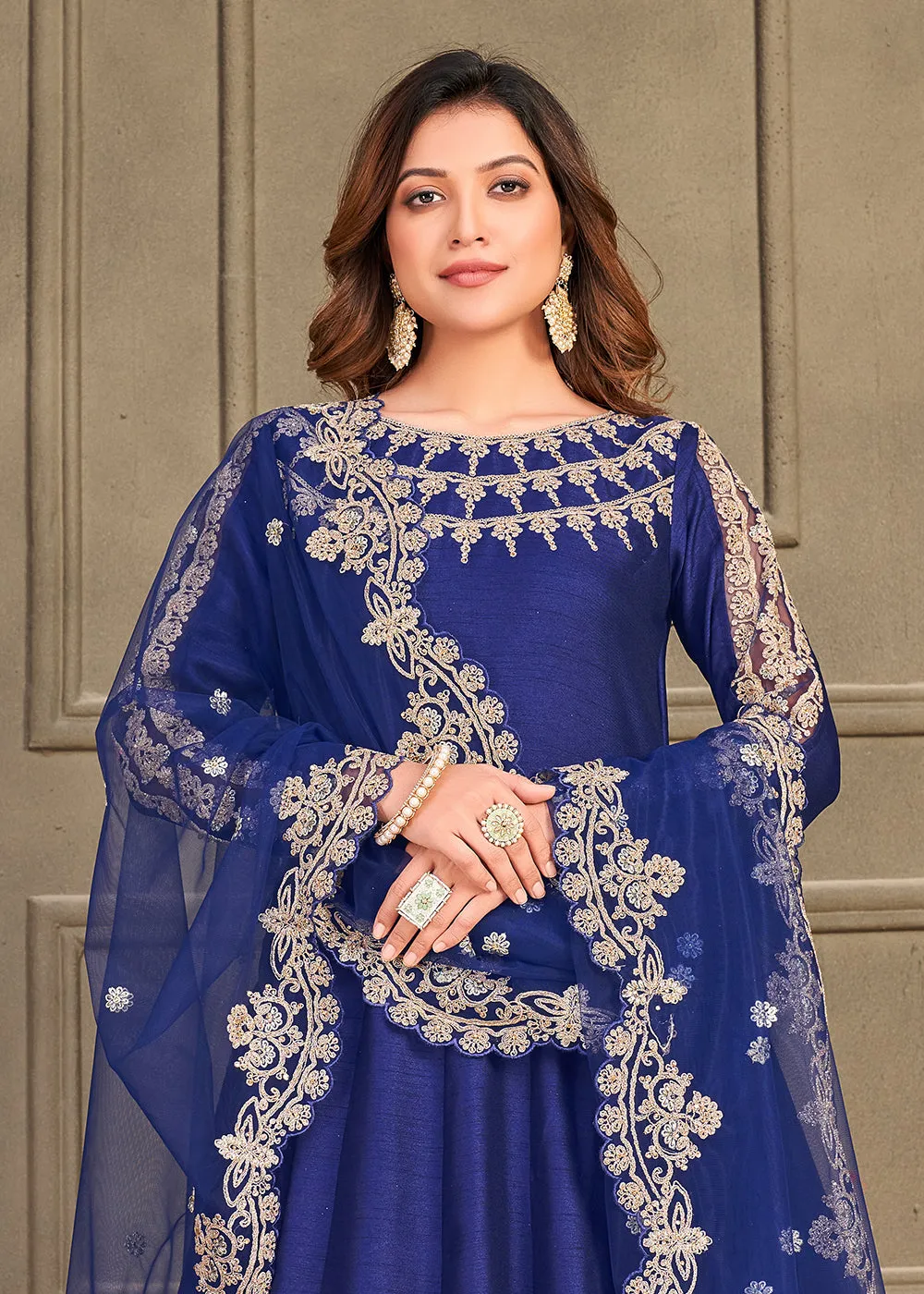 Stylish Royal Blue Art Silk Floor Length Anarkali Dress