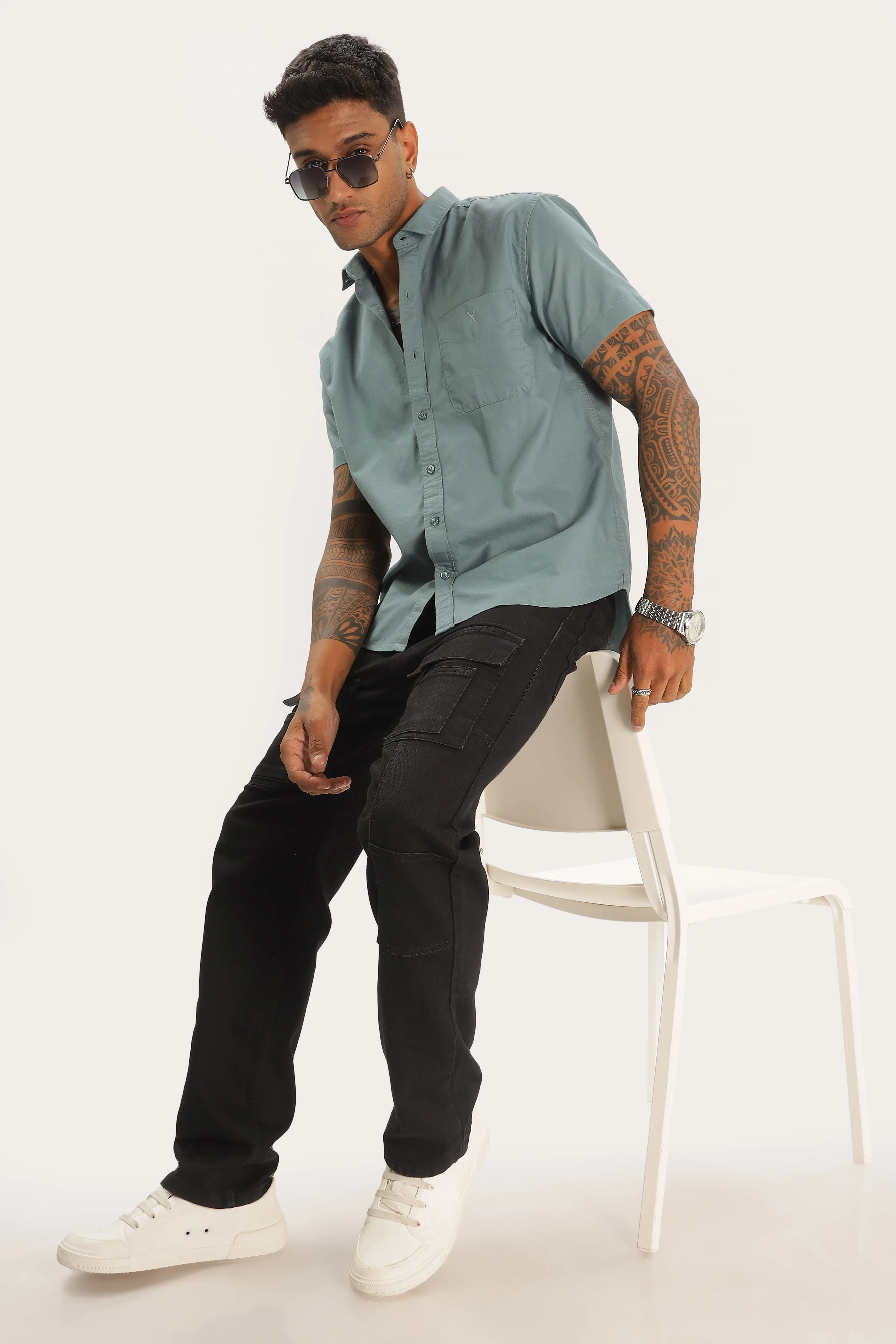 Teal Half Sleeve Regular Fit Shirt