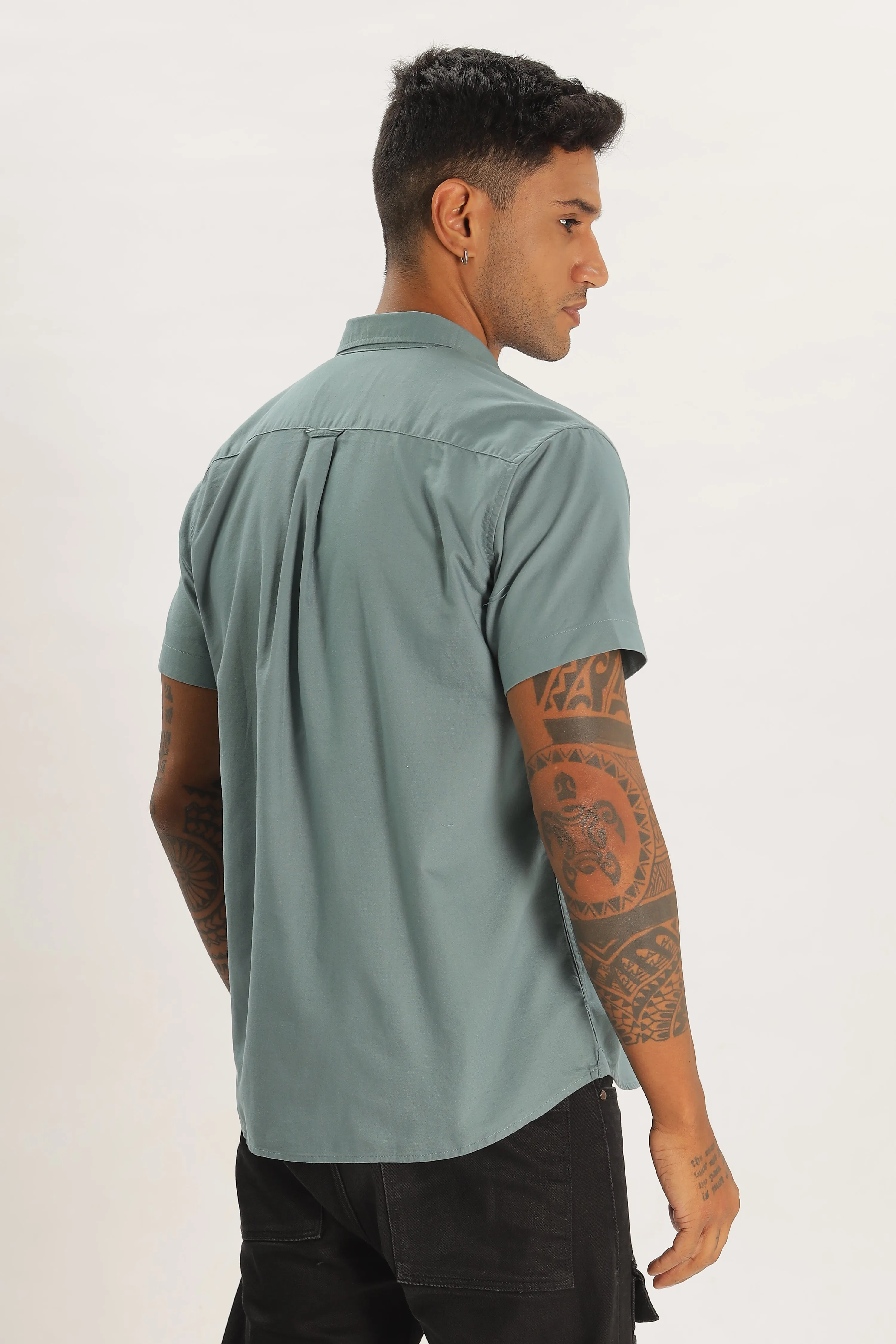 Teal Half Sleeve Regular Fit Shirt