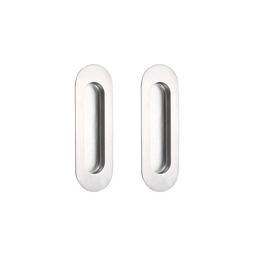 Three Pairs of Burbank 120mm Sliding Door Oval Flush Pulls - Satin Stainless Steel