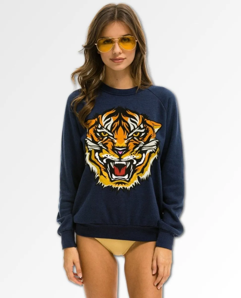 Tiger Print Crew Navy