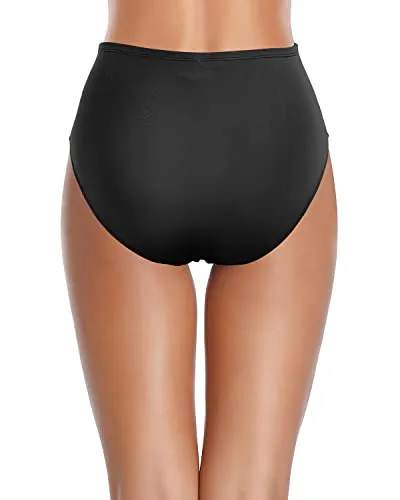 Tummy Control High Waisted Bikini Bottom For Women-Black