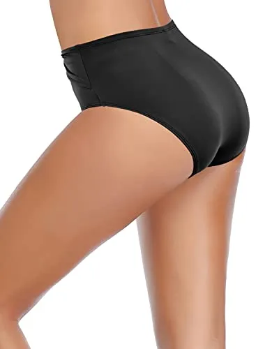 Tummy Control High Waisted Bikini Bottom For Women-Black