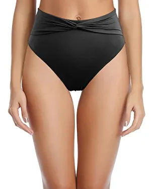 Tummy Control High Waisted Bikini Bottom For Women-Black