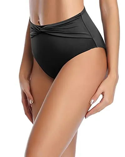 Tummy Control High Waisted Bikini Bottom For Women-Black