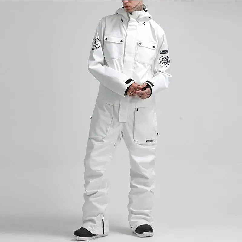 Unique Embroidery One Piece Ski Jumpsuits Overalls