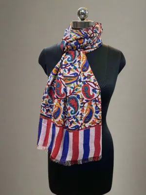 White and Red Multicolor Pure Pashmina Scarf – Luxuriously Soft and Smooth