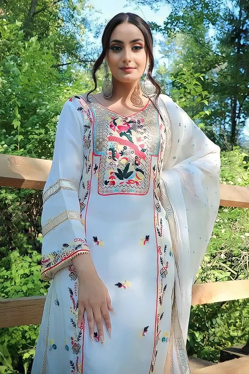 White Colour Designer Sharara Suit For Girls