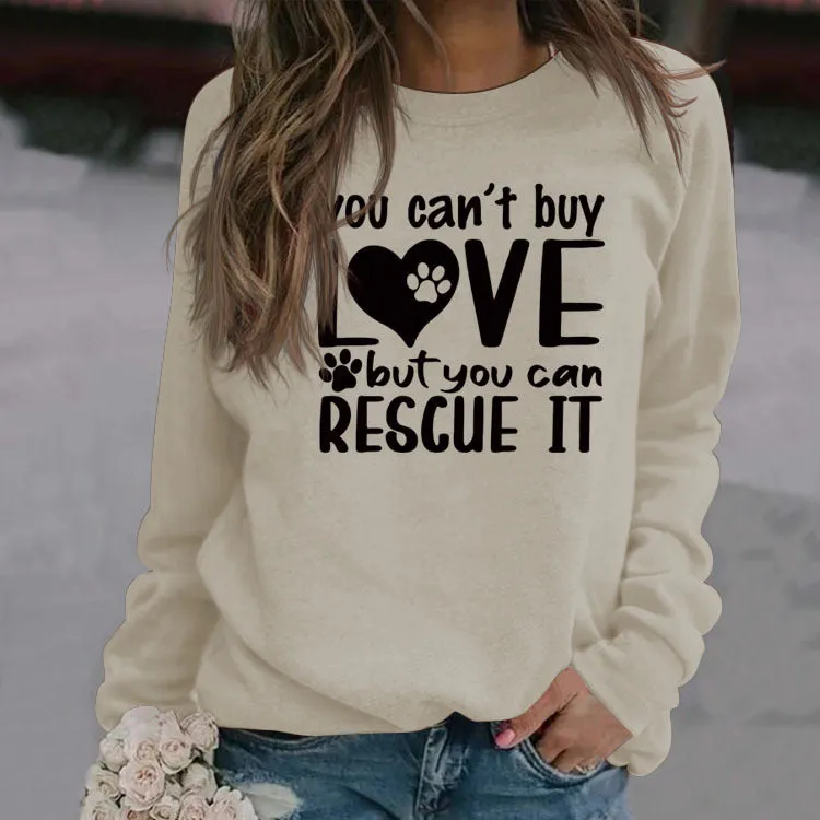 You Can't Buy Love Letters Round Neck Autumn and Winter Bottoming Casual Long-sleeved Ladies Sweater